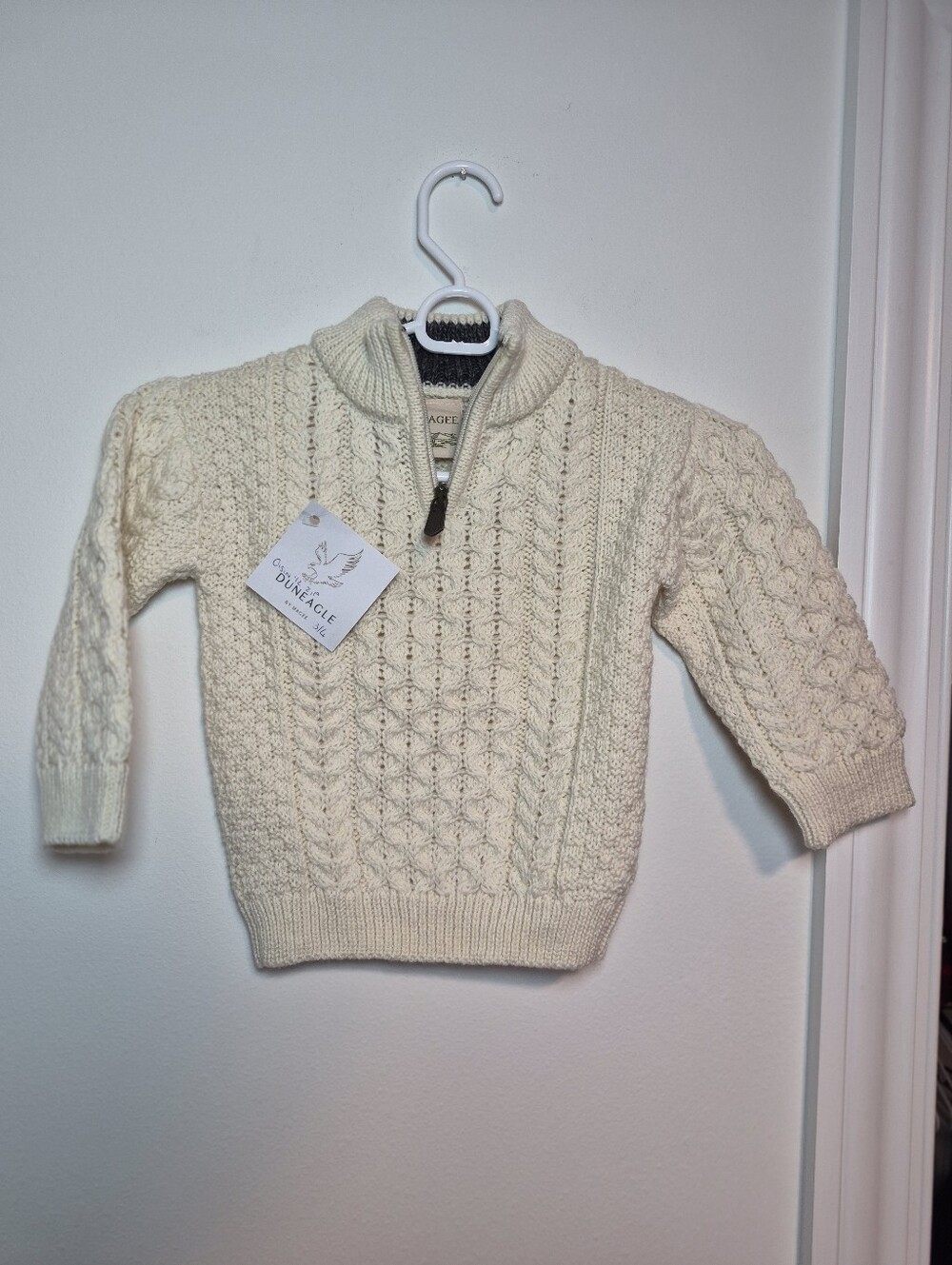 Kids' 5-6 Magee Duneagle 1/4 Zip Aran Knit Sweater – 100% Pure Merino Wool NWT